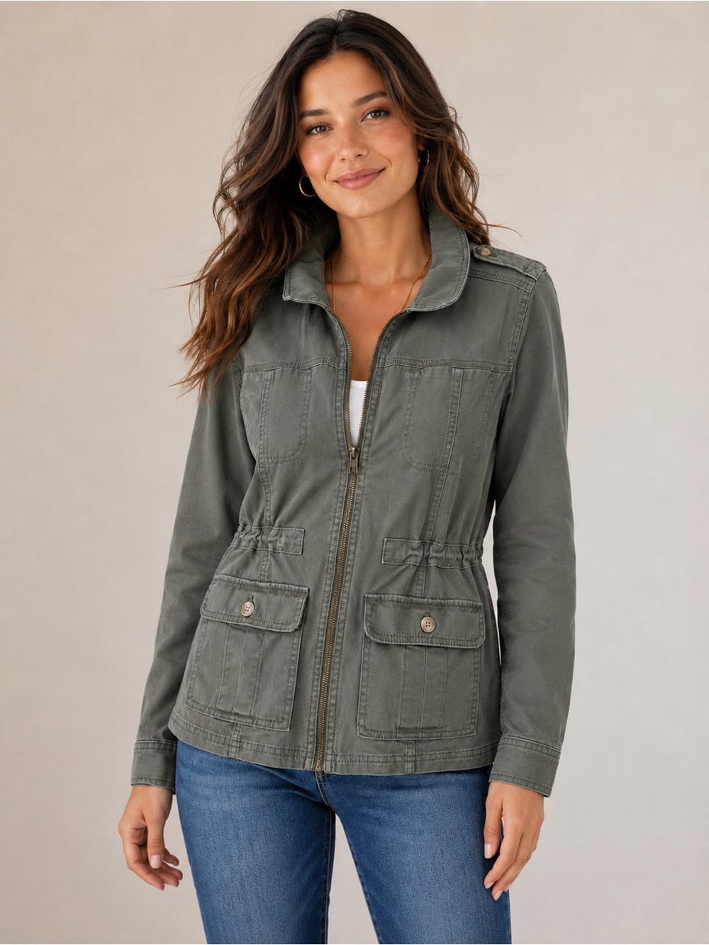 Express Olive Green Military Utility Jacket, size L